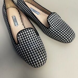 PRADA Check Canvas Ladies Flats Sz US 7/ EU 37